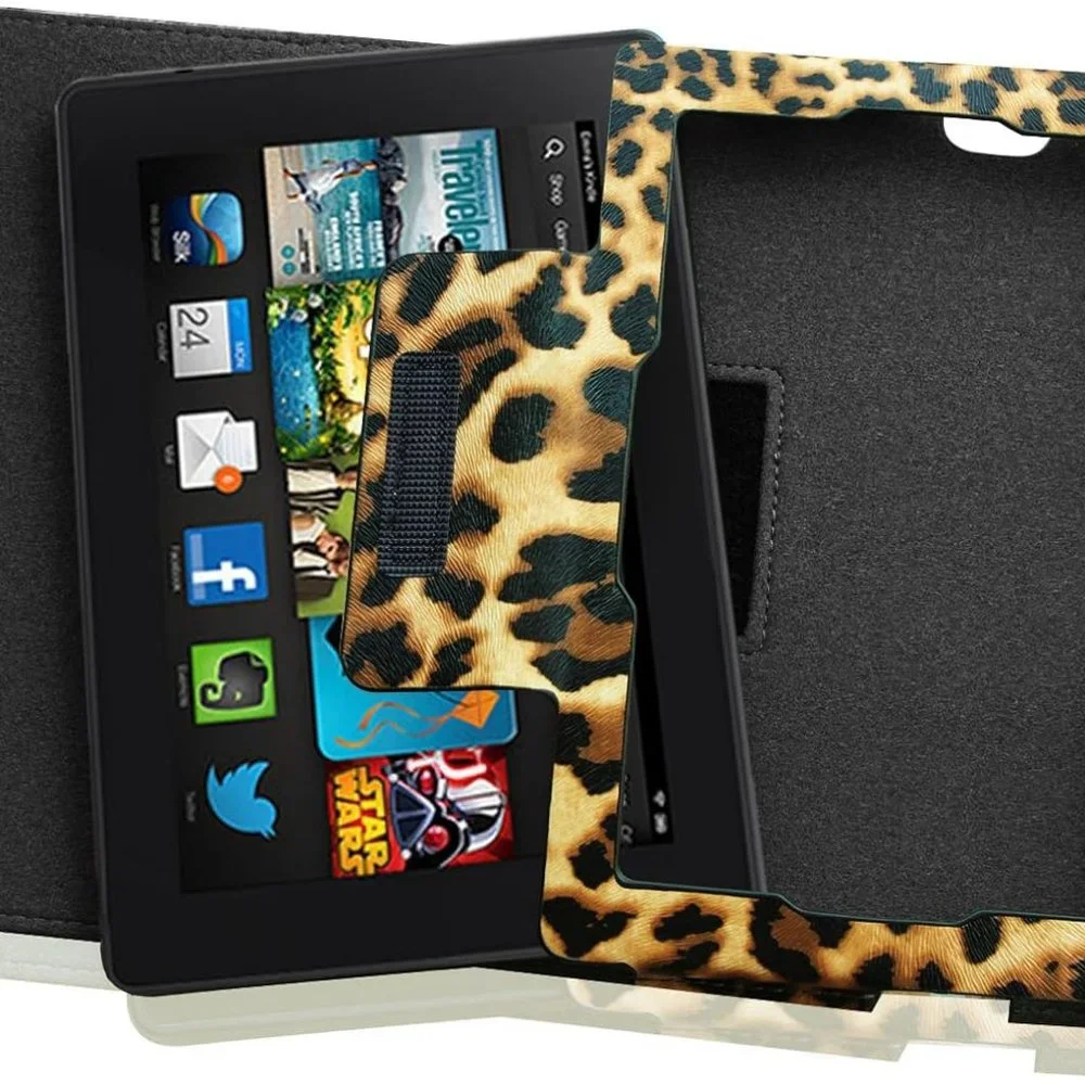 NWOT Kindle Fire HD 7 Leopard Folio Case w/ Auto Sleep/Wake Feature